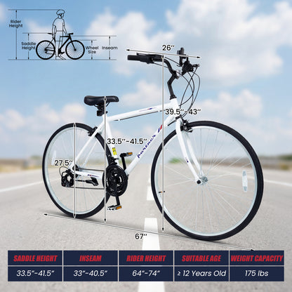 700C Hybrid Bike for Adult with 18-Speed Shimano Drivetrain and Phone Holder-Black