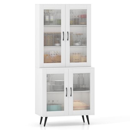 70.5 inch Tall Kitchen Pantry Cabinet Cupboard with 4 Transparent Doors-White