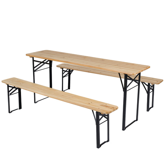 70 Inch 3-Piece Folding Picnic Table with Benches for 6 Fir Wood Portable Bear Camping Table-Black
