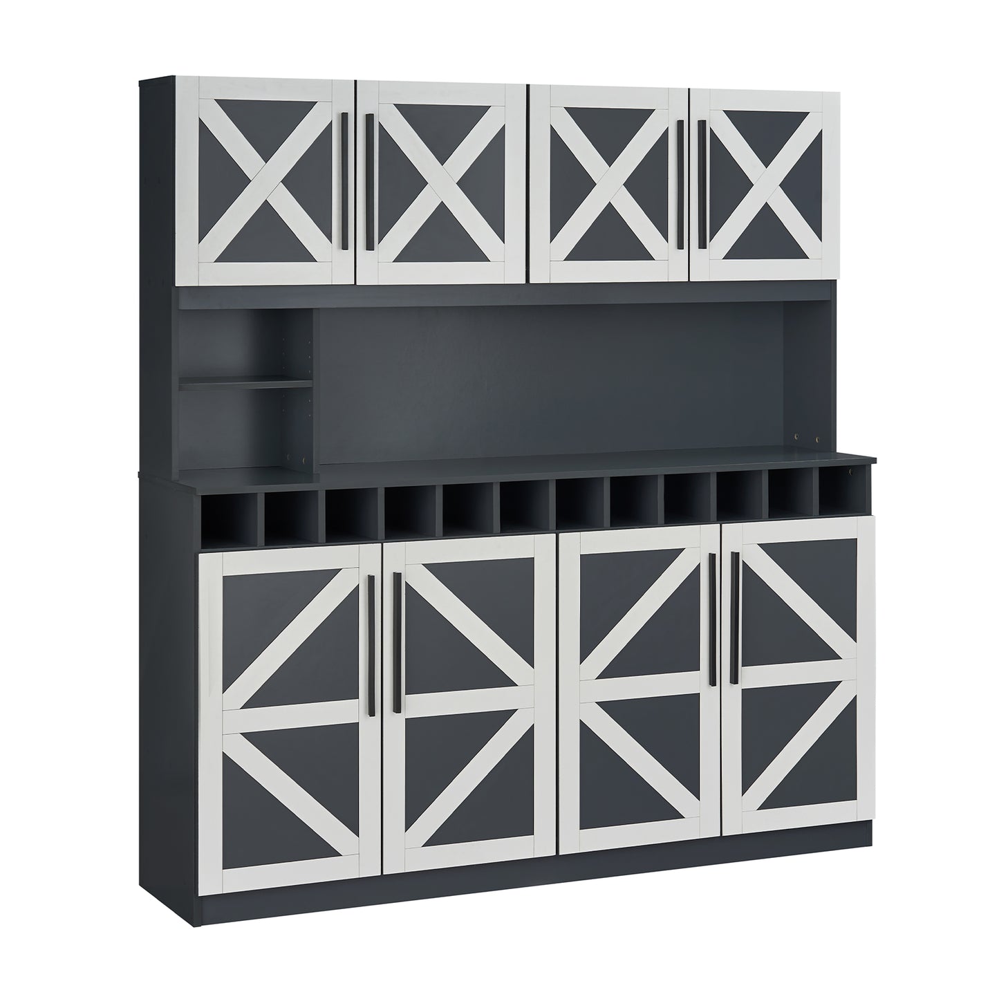 70 Inch Farmhouse Pantry Cabinet Kitchen Buffet Hutch with 4 Cabinets and 2 Open Shelves-Dark Gray