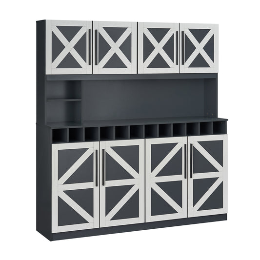 70 Inch Farmhouse Pantry Cabinet Kitchen Buffet Hutch with 4 Cabinets and 2 Open Shelves-Dark Gray