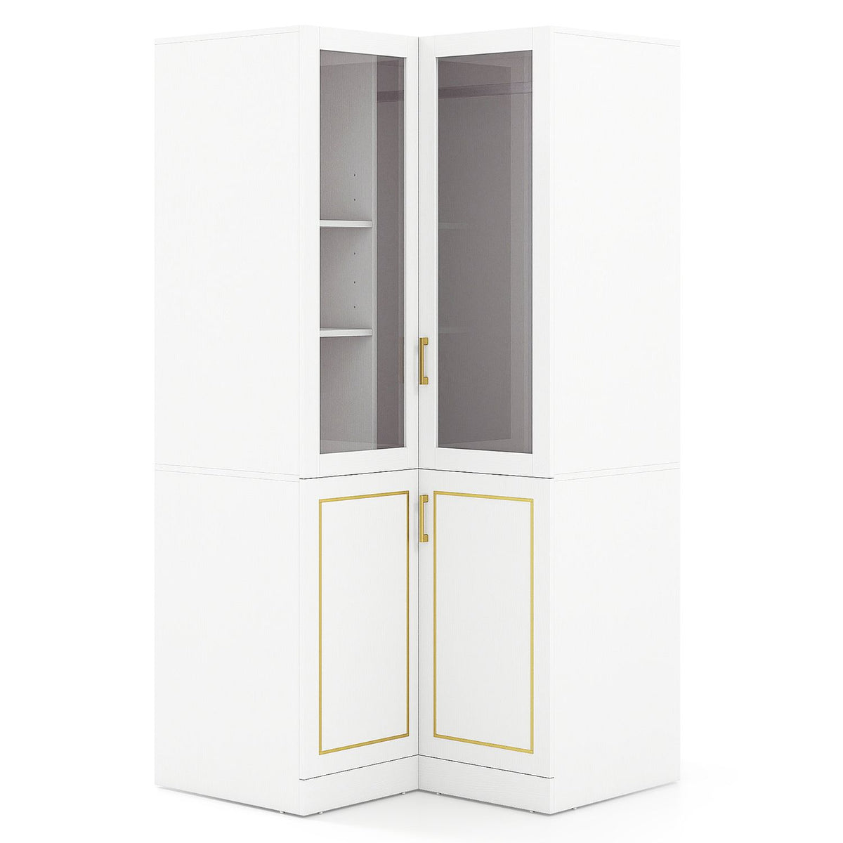 70 Inch L-Shaped Armoire Corner Wardrobe Closet with Hanging Rod-White