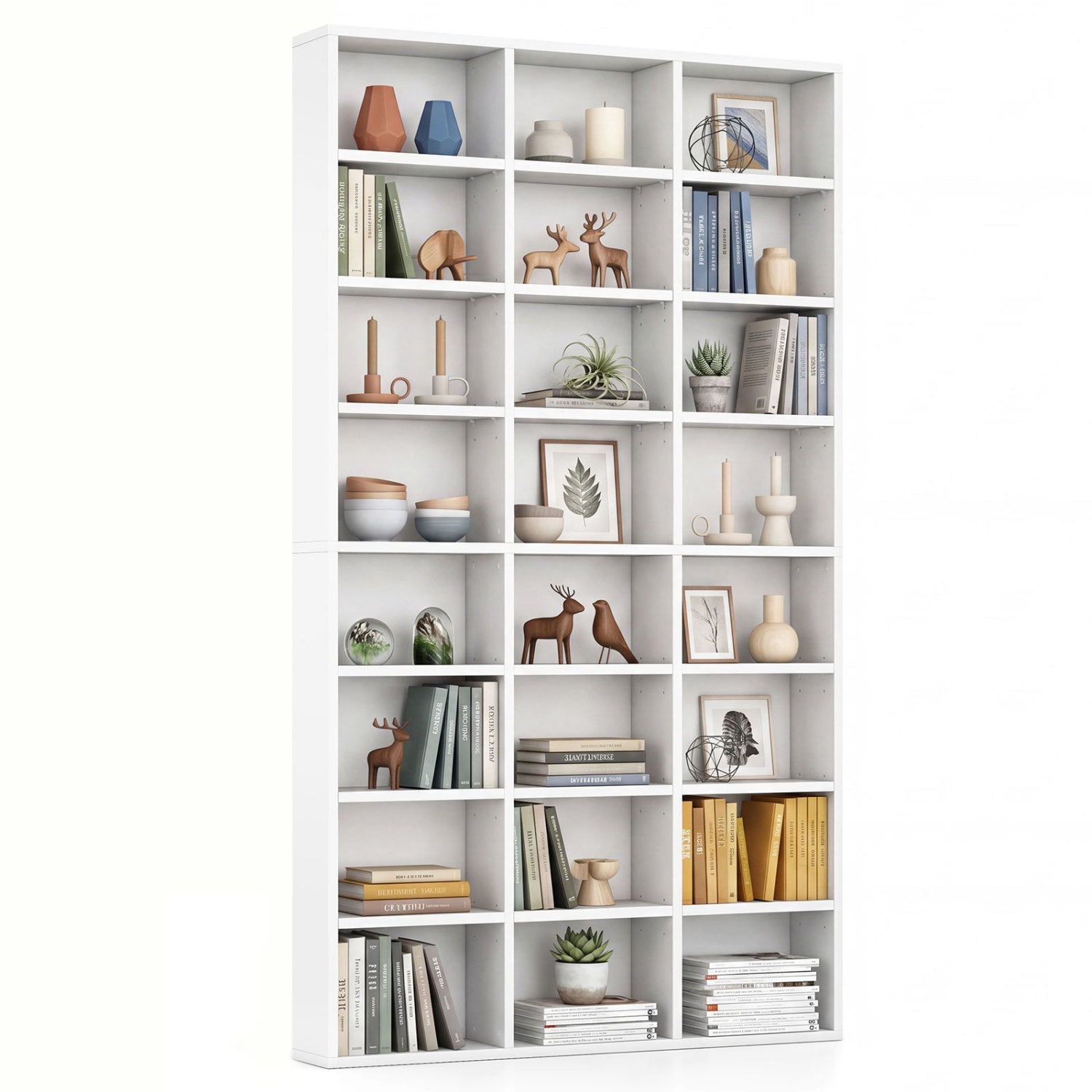 70-inch tall Wilsons Home Store bookshelf with 24 cube storage compartments and adjustable shelves for home office organization