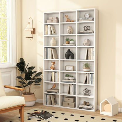 Tall 70-inch Wilsons Home Store bookshelf with 24 cube storage compartments and adjustable shelves for home or office use.
