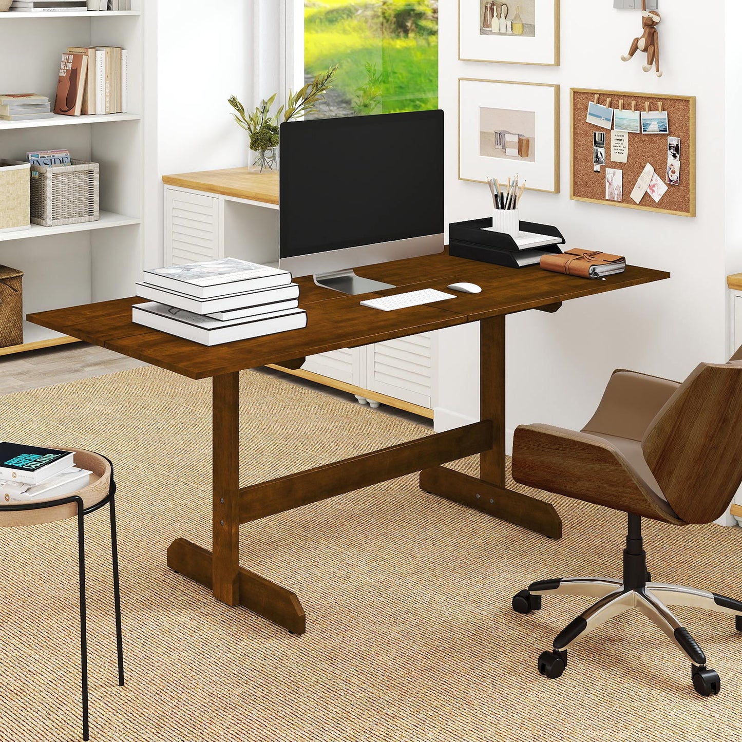 71 Inch Farmhouse Dining Table Wooden Kitchen Table for 6-8 with Rubber Wood Legs-Walnut