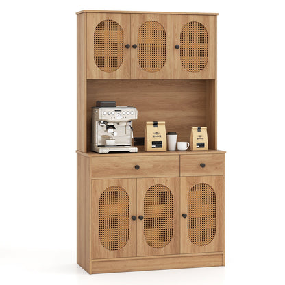 71 Inches Pantry Cabinet with Hutch and Charging Station-Natural