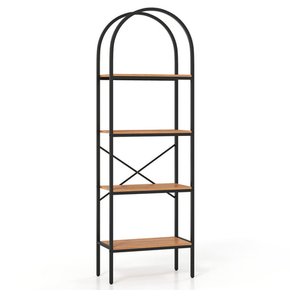 71" Tall Arched Bookcase 4-Tier with Storage Shelves & Metal Frame for Home Office-Brown & Black