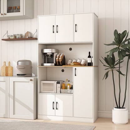 71" Tall Kitchen Pantry Cabinet with Charging Station Wooden Buffet Cupboard Sideboard-White