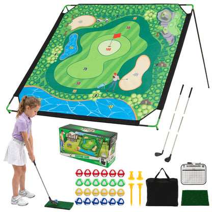 Wilson golf chipping game set, 71x71 inches, for indoor and outdoor practice, includes target holes and chipping mats.