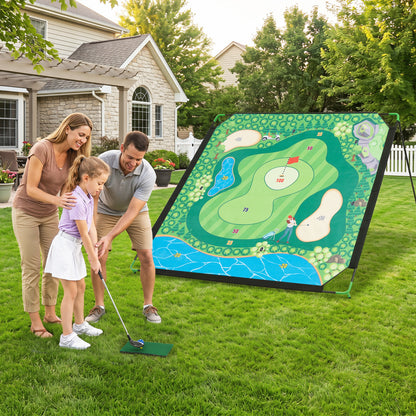 Wilson's Golf Chipping Game Set, 71x71 inches, for indoor and outdoor practice, includes target holes and game accessories.