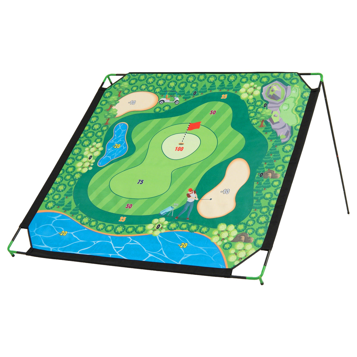 Wilson golf chipping game set, 71x71 inches, for indoor and outdoor practice, includes target holes and turf mat.