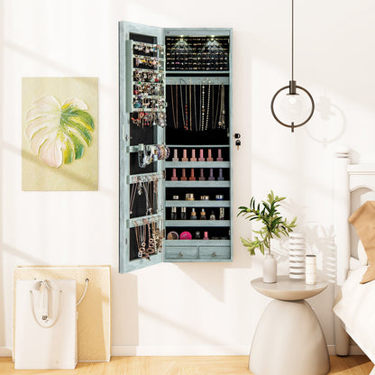 Wall And Door Mounted Mirrored Jewelry Cabinet With Lights-Black