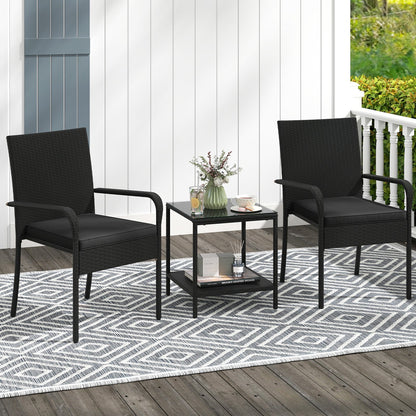 3 Piece Patio Furniture Set with Seat Cushions and Tempered Glass Tabletop-Beige