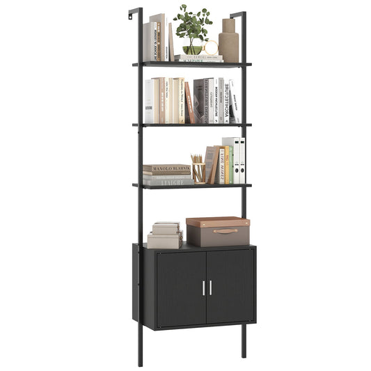 72.5 Inch Tall Bookshelf with Cabinet Anti-Tipping Kits and Metal Frame-Black