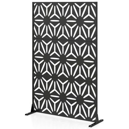 Black 72x48-inch freestanding fence panel with stand and expansion bolts, ideal as a room divider for home decor.