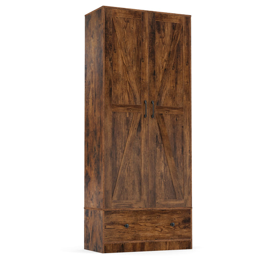 72 Inch Tall Kitchen Pantry Cabinet Farmhouse Wooden Cupboard with 2 Doors-Rustic Brown