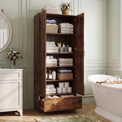 72 Inch Tall Kitchen Pantry Cabinet Farmhouse Wooden Cupboard with 2 Doors-Rustic Brown