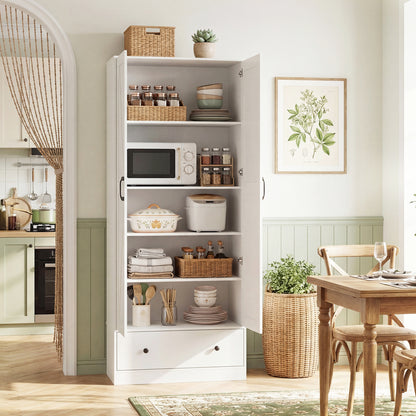 72 Inch Tall Kitchen Pantry Cabinet Farmhouse Wooden Cupboard with 2 Doors-Rustic Brown