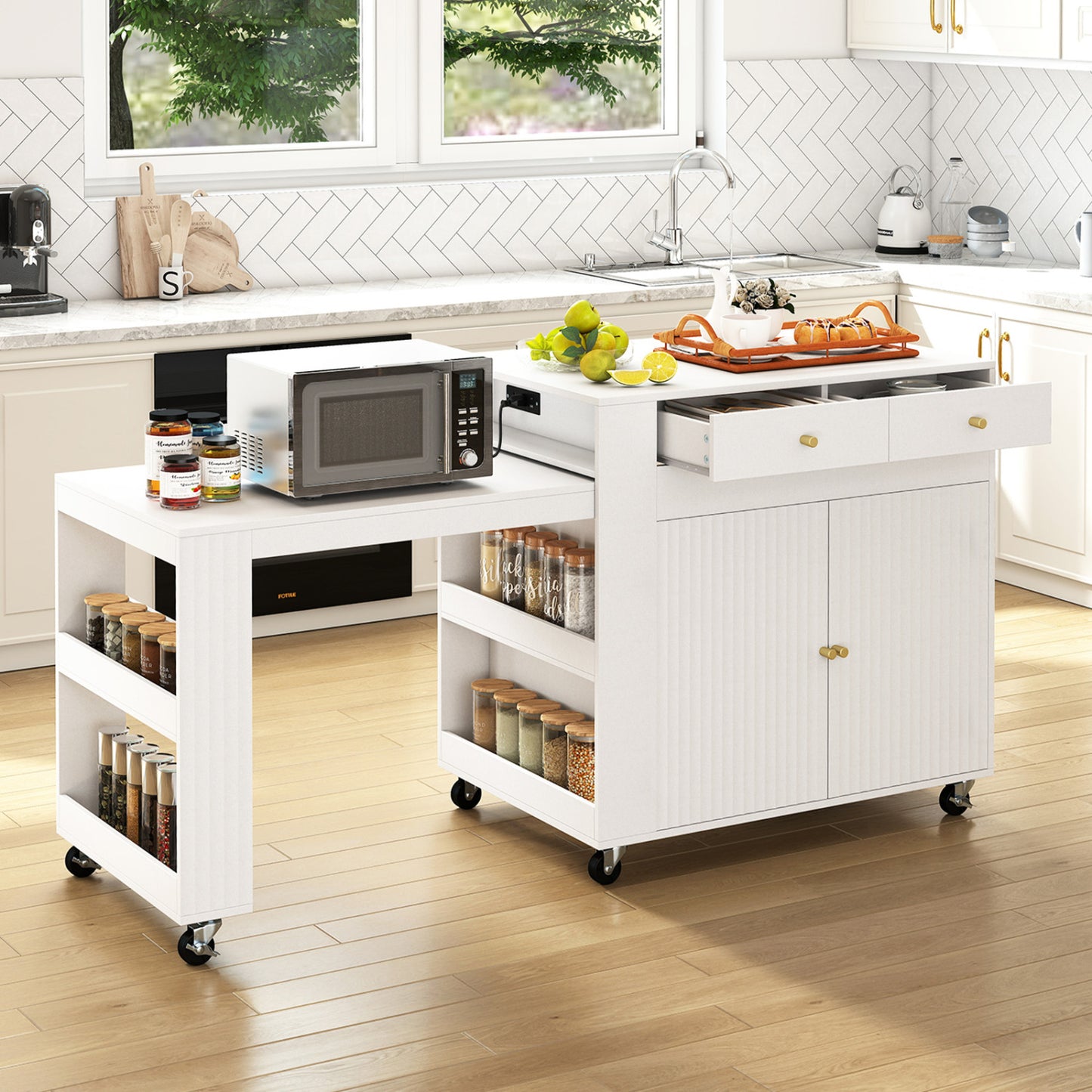 72" Kitchen Island with Extendable Dining Table and Power Outlet-Black