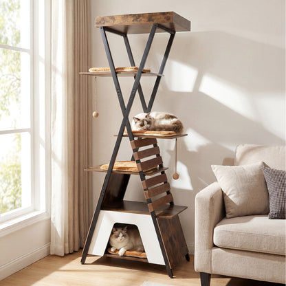 73 Inch Multi-level Cat Tree for Indoor Cats with Elevated Perch and Large Condo-Green