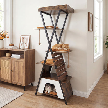 73 Inch Multi-level Cat Tree for Indoor Cats with Elevated Perch and Large Condo-Green
