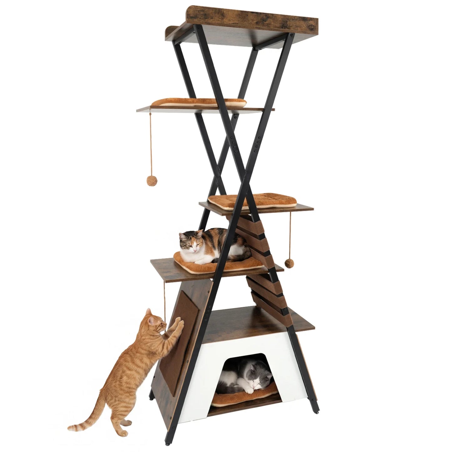 73 Inch Multi-level Cat Tree for Indoor Cats with Elevated Perch and Large Condo-Green