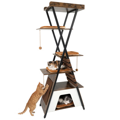 73 Inch Multi-level Cat Tree for Indoor Cats with Elevated Perch and Large Condo-Green