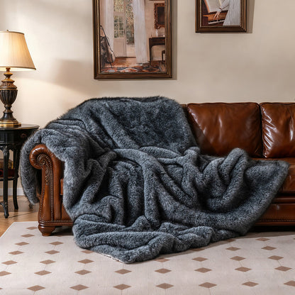 740GSM Soft Plush Fuzzy Luxury Faux Wolf Fur Blanket for Sofa-GR