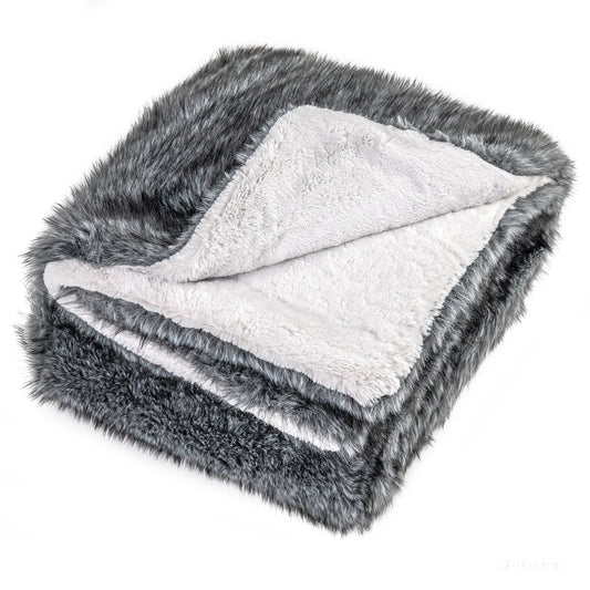 740GSM Soft Plush Fuzzy Luxury Faux Wolf Fur Blanket for Sofa-GR