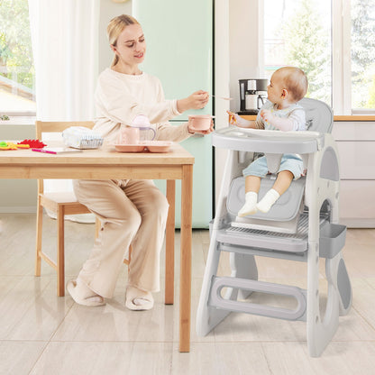 Convertible Baby High Chair with Double-layer Tray and Adjustable Backrest-Grey