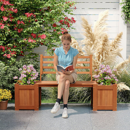 Wood Planter Box with Bench and Backrest for Garden Yard Balcony-36 inches