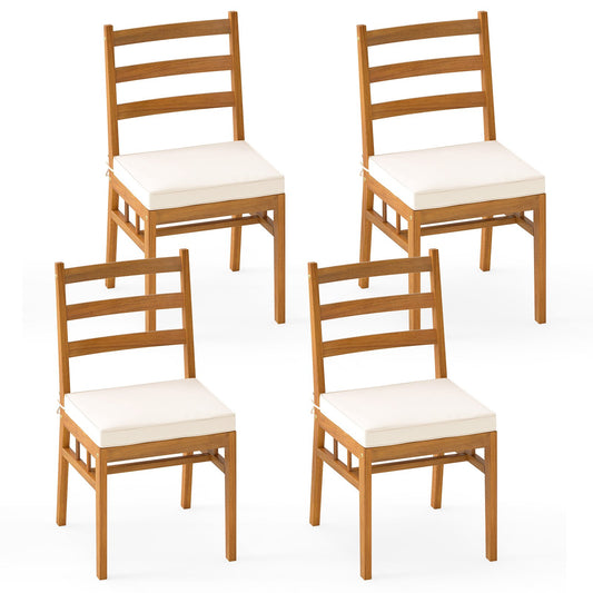 Outdoor Wooden Dining Chair Set of 4 with Padded Seat Cushions-White