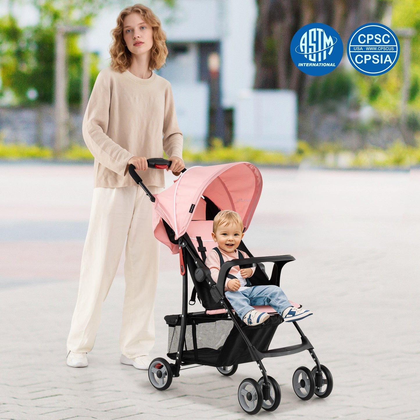 Toddler Travel Stroller for Airplane with Canopy and Adjustable Backrest-Black