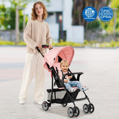 Toddler Travel Stroller for Airplane with Canopy and Adjustable Backrest-Black