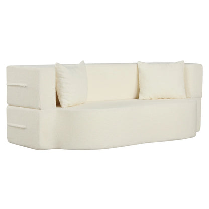 75.5 inch Folding Sofa Bed 2-in-1 Convertible Teddy Fleece Floor Loveseat with 2 Comfortable Pillows-Beige