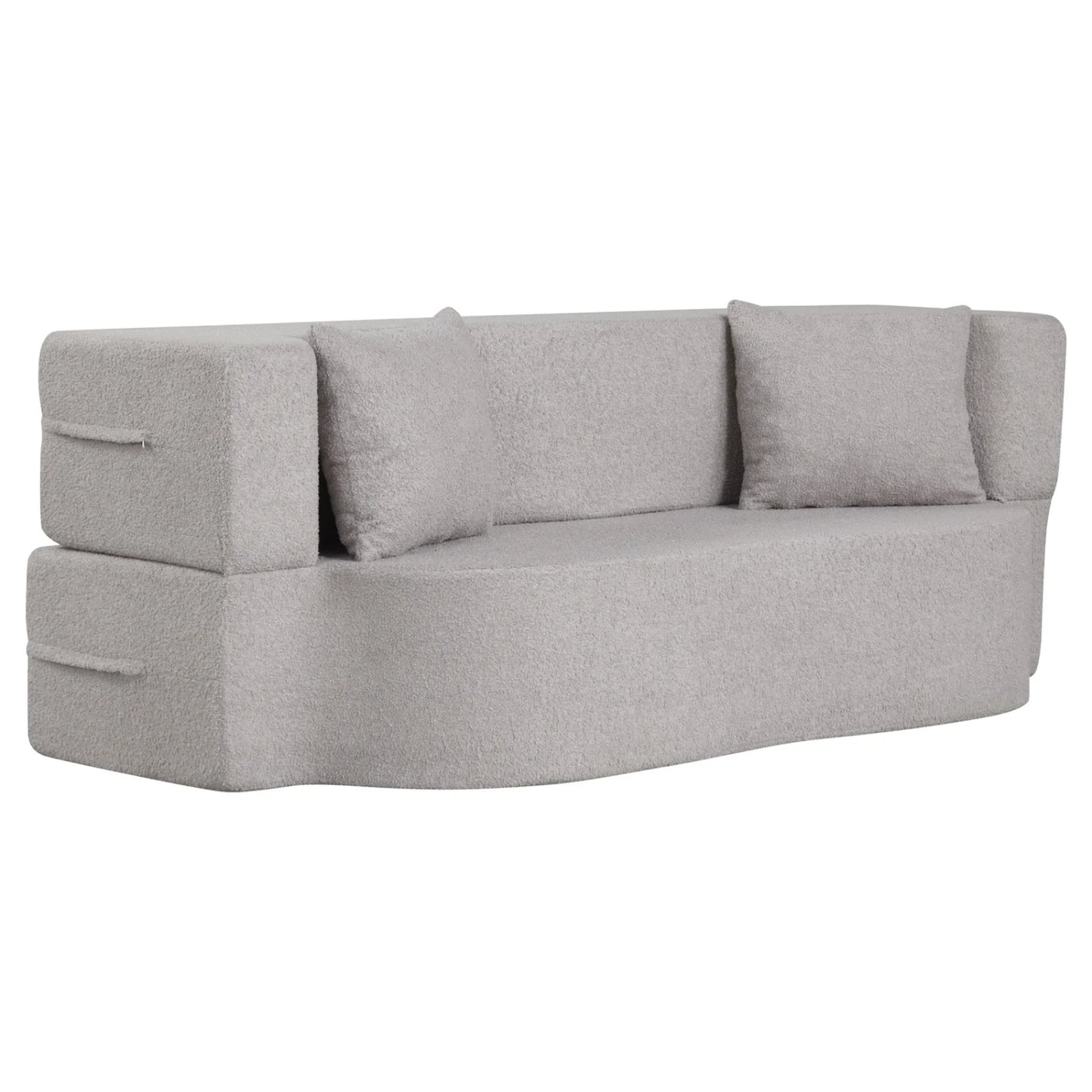 75.5 inch Folding Sofa Bed 2-in-1 Convertible Teddy Fleece Floor Loveseat with 2 Comfortable Pillows-Beige