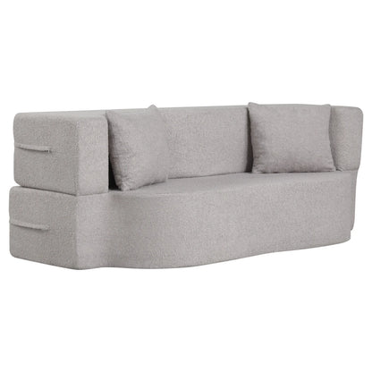 75.5 inch Folding Sofa Bed 2-in-1 Convertible Teddy Fleece Floor Loveseat with 2 Comfortable Pillows-Beige