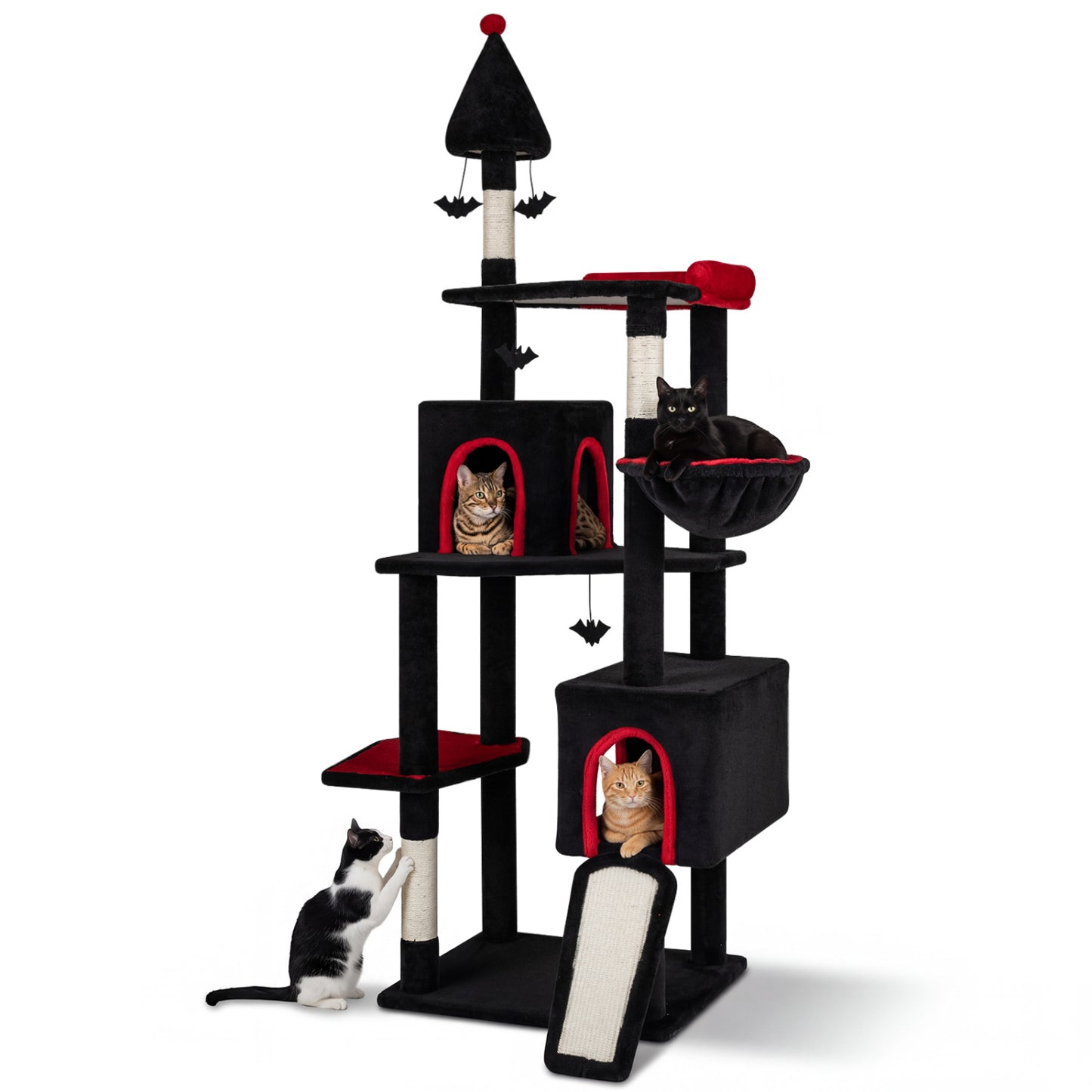 75 Inch Gothic Cat Tree with 2 Condos and Top Perch for Large Cats 20+ LBS-Black
