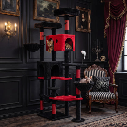 75 Inch Gothic Cat Tree with 2 Plush Perches for Indoor Cats