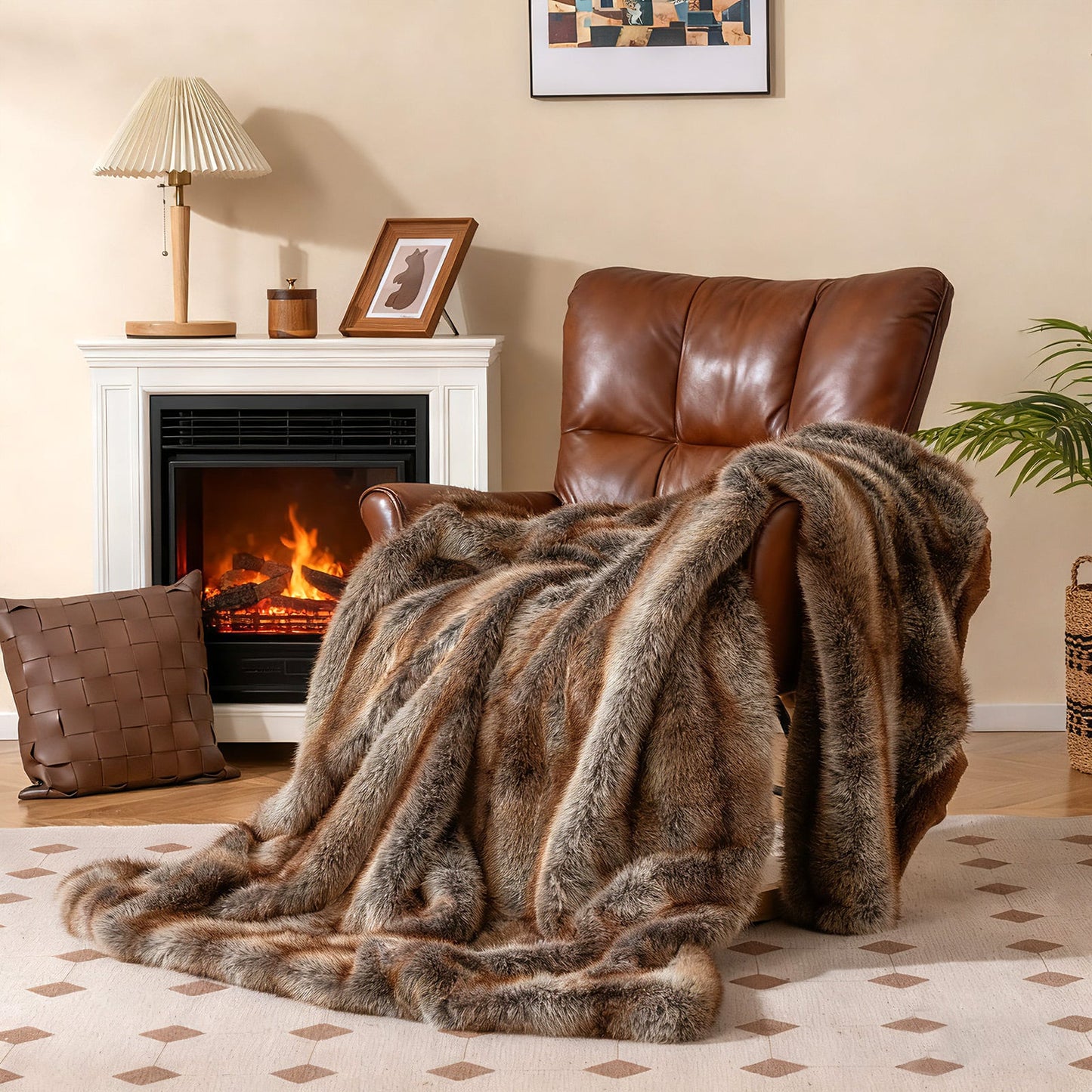 780GSM Soft Plush Fuzzy Luxury Faux Fox Fur Blanket for Sofa-ZS