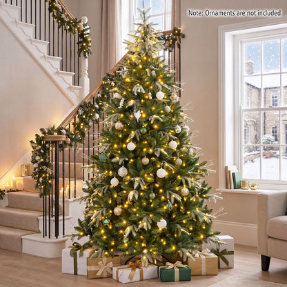 7.5FT artificial Christmas tree with full branch tips and dual-color LED lights, designed for holiday decor by Wilsons Home Store