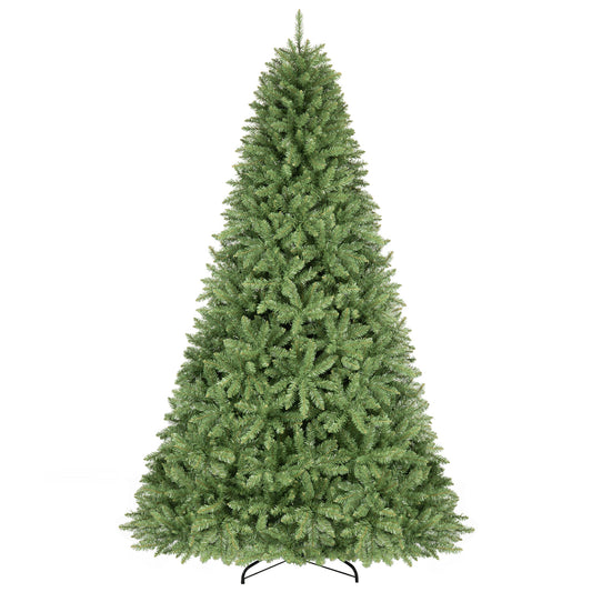 7.5 ft artificial Christmas tree with easy-setup hinges, decorated with green branches for holiday decor.