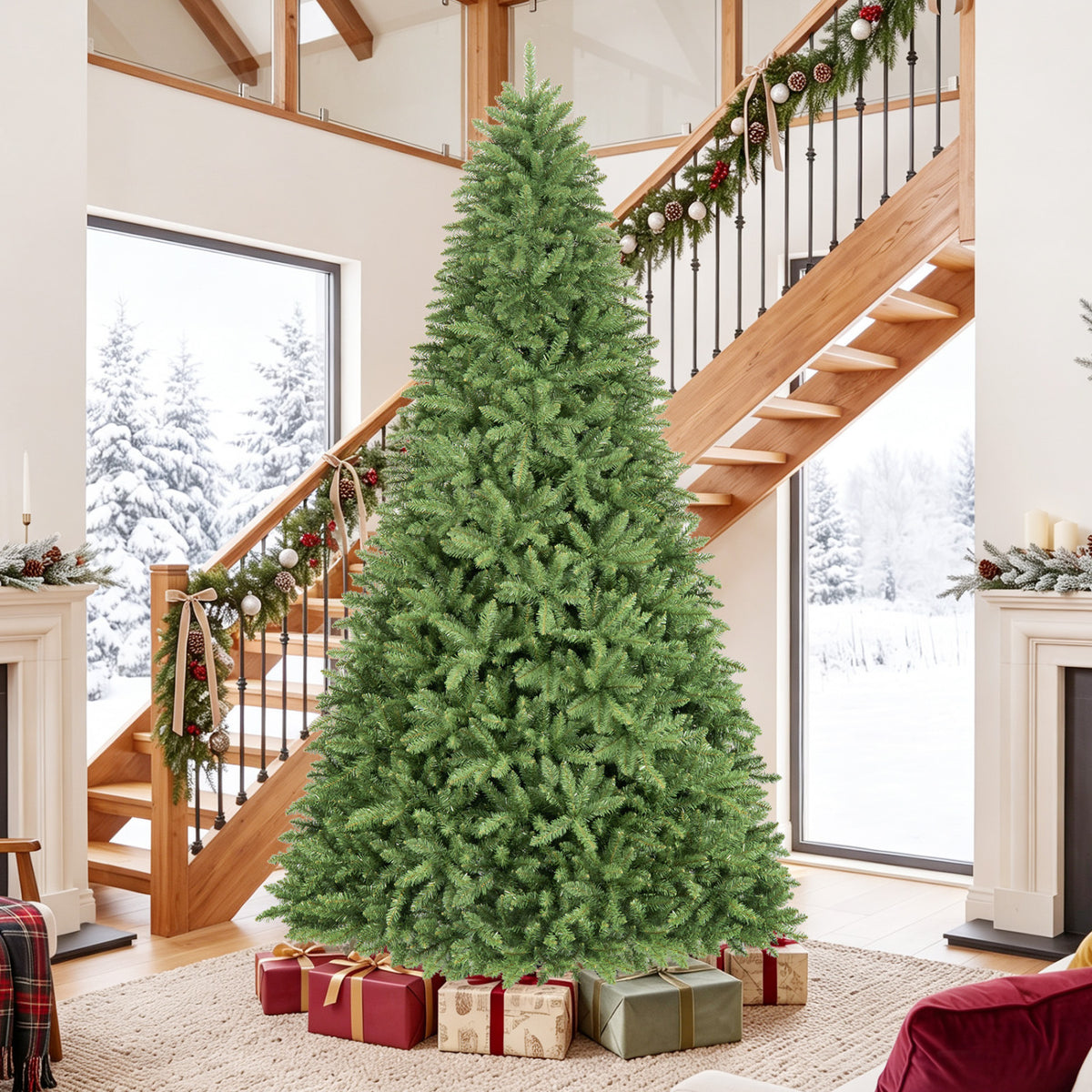 7.5/6.5/6/9 FT Artificial Christmas Tree with Easy-Setup Hinges-9 FT