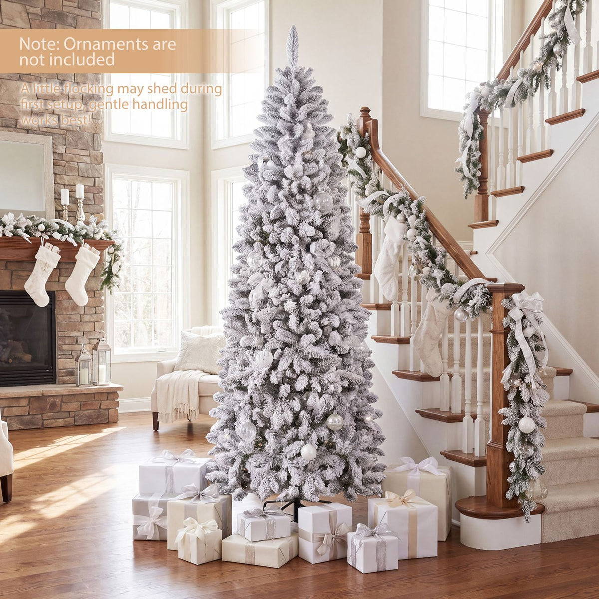 7.5 FT Pre-lit Snow-Flocked Christmas Tree with RGB Lights