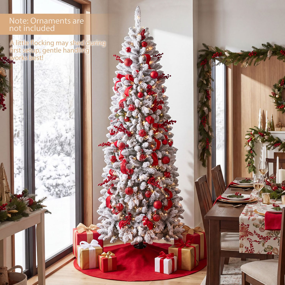 7.5 FT Pre-lit Snow-Flocked Christmas Tree with RGB Lights