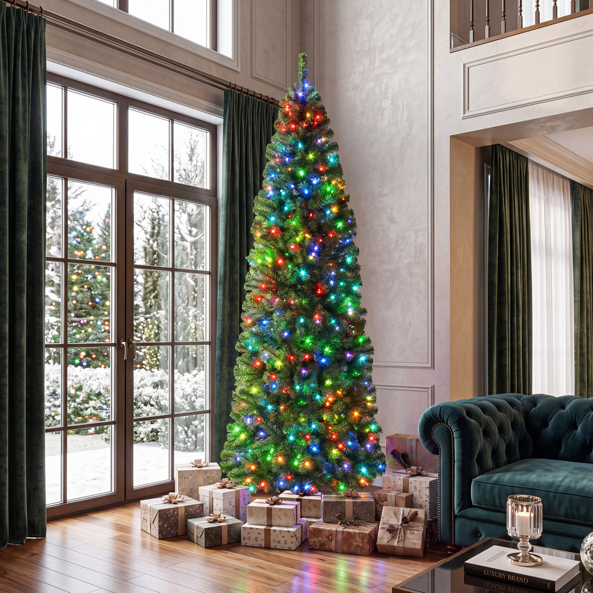 7.5 FT Smart Pencil Christmas Tree with Pre-Lit RGB LED Lights