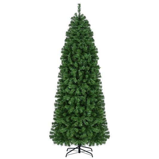 7.5 ft Smart Pencil Christmas Tree with pre-lit RGB LED lights, decorated with colorful lights and modern holiday decor style.