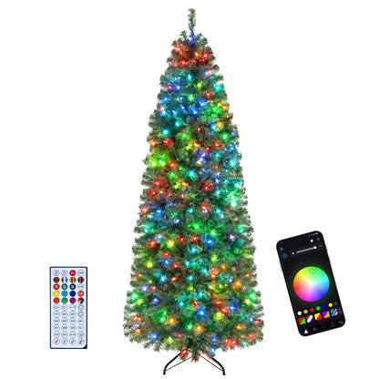 7.5 FT Smart Pencil Christmas Tree with Pre-Lit RGB LED Lights