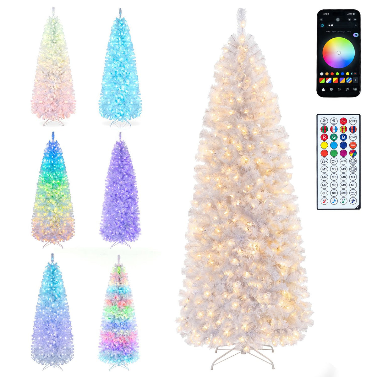 7.5 FT Smart Pencil Christmas Tree with Remote and APP