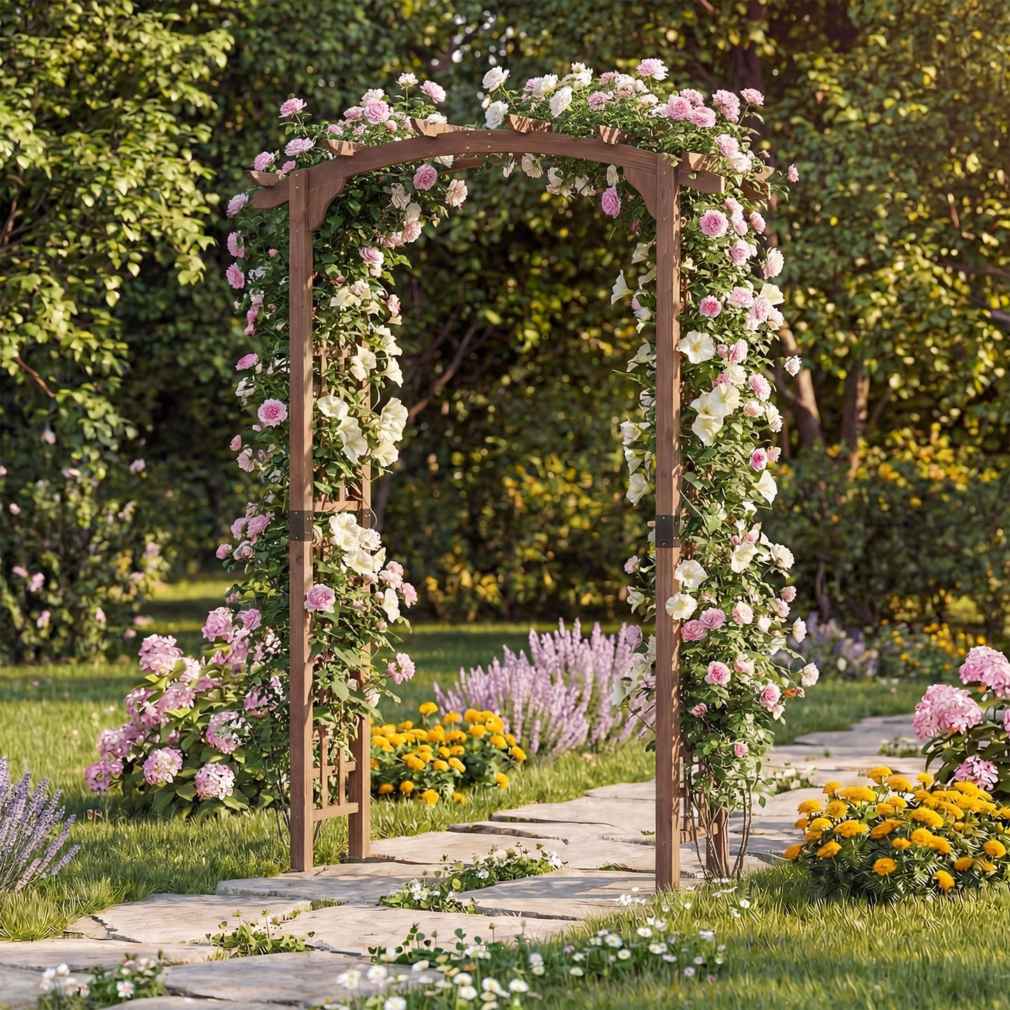7.5 Ft Garden Arch Wooden Arbor Outdoor Wood Trellis for Climbing Plants-Rustic Brown